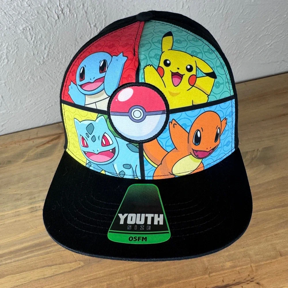 NWT Pokemon Bioworld Youth Snapback Hat Pikachu Charmander Squirtle Bulbasaur